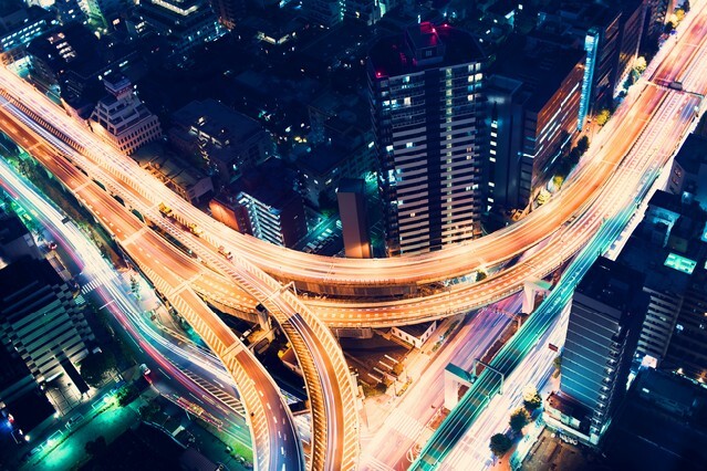 Aerial view of a massive highway intersection